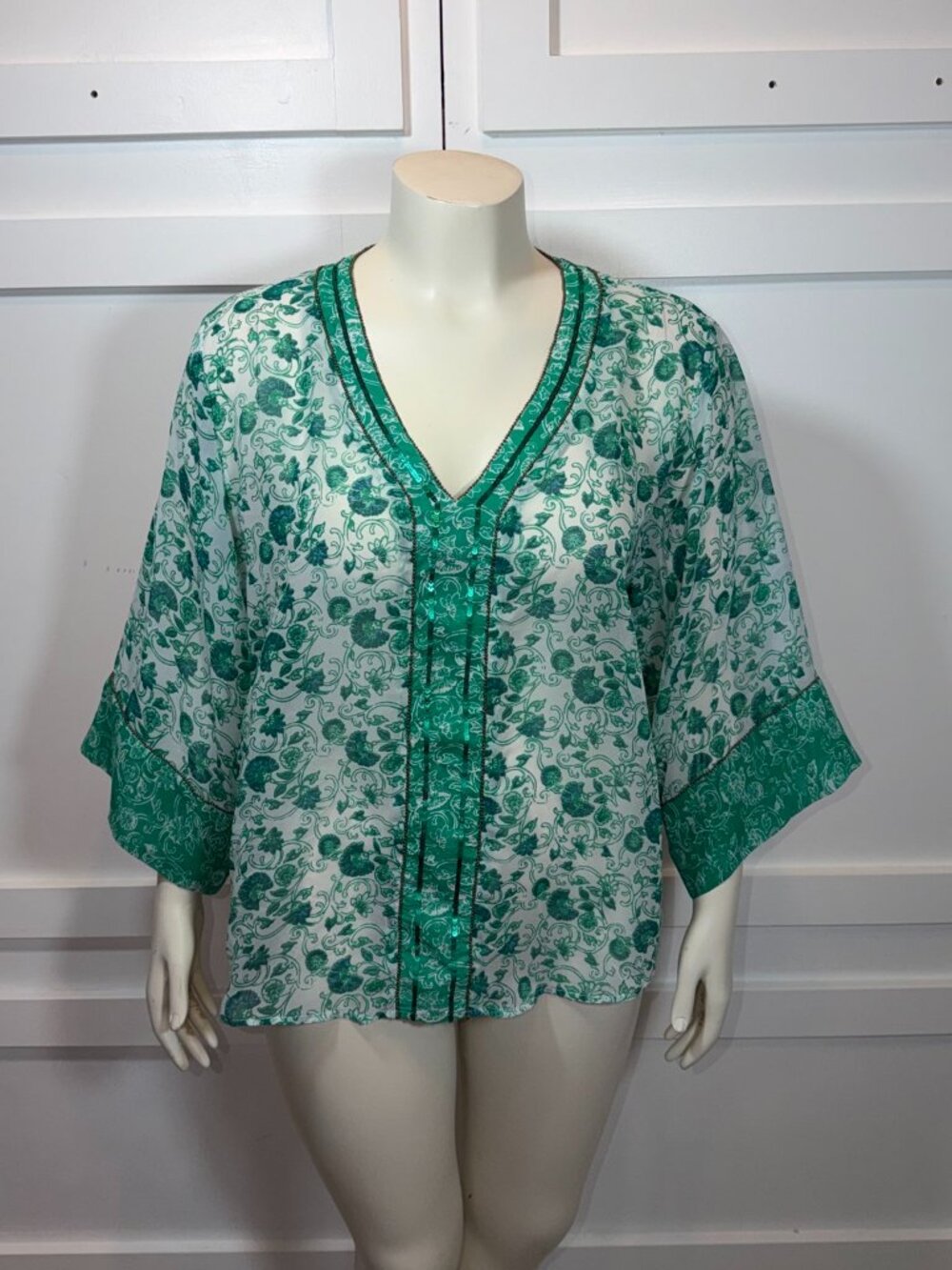 Chico's Floral Tunic Top Green Women's Size 1